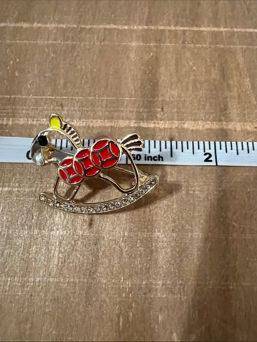 3/$18 Red Enamel Rocking Horse Kids Brooch Pin - Lot 462